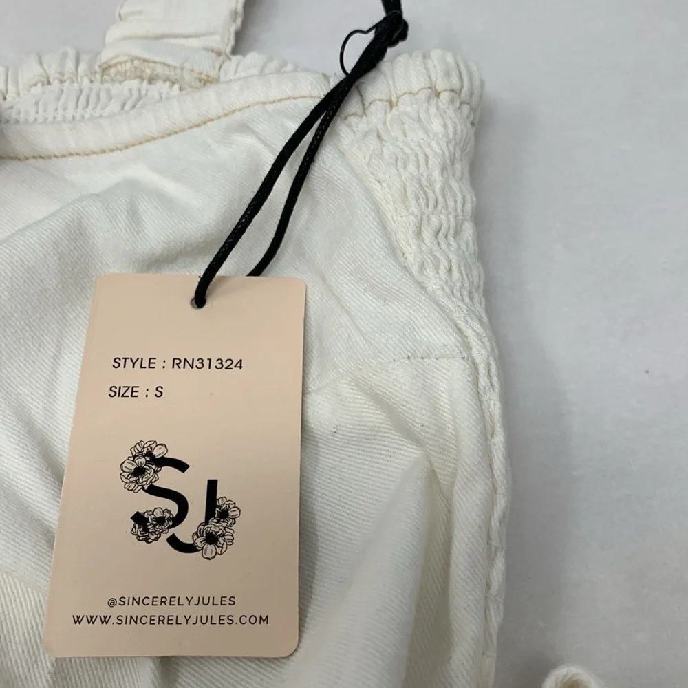 New Sincerely Jules white apron romper dress smocked back pockets size small - Picture 5 of 5